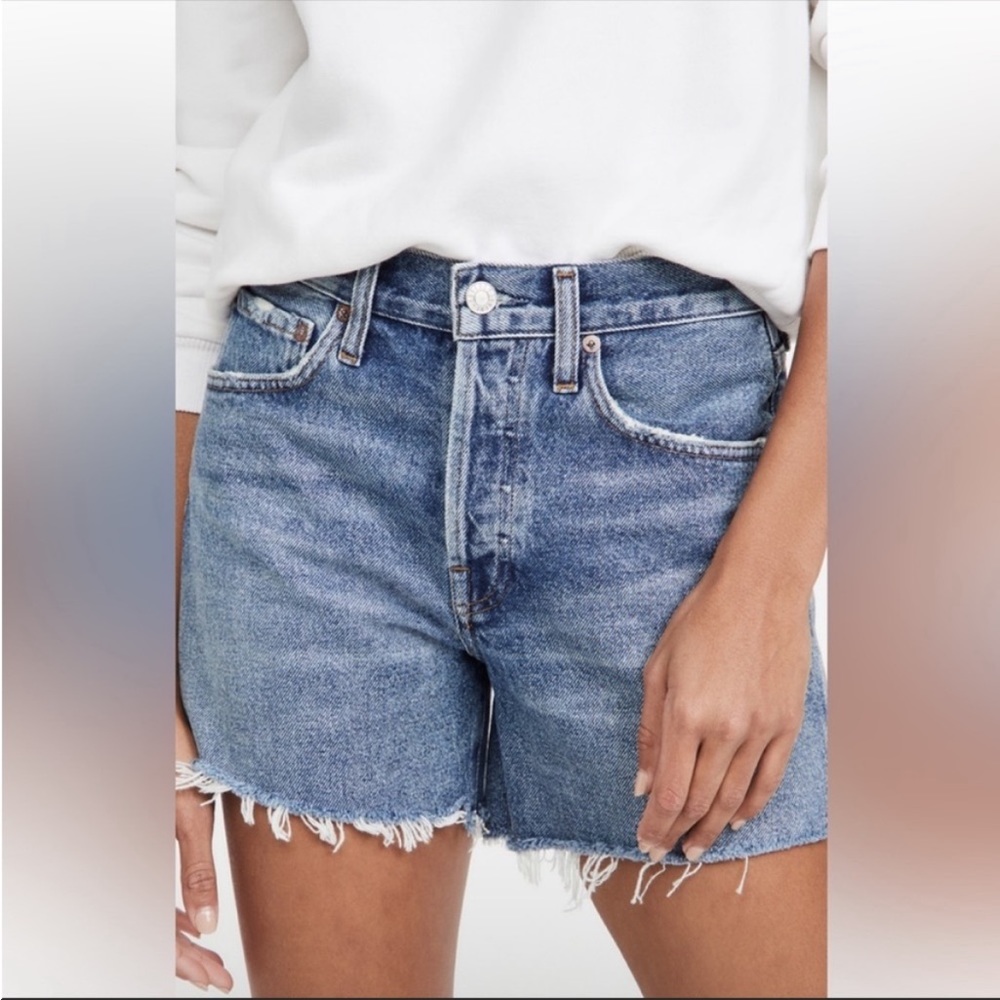 Agolde Parker Long Loose Denim Jeans Shorts Skywave Blue 29 New Without Tags